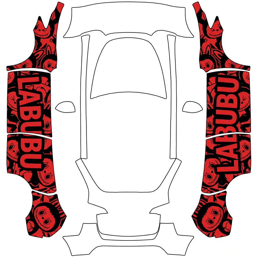 AI Design - 和图片图案完全一样 两侧labubu图案 加文字 其他面都是