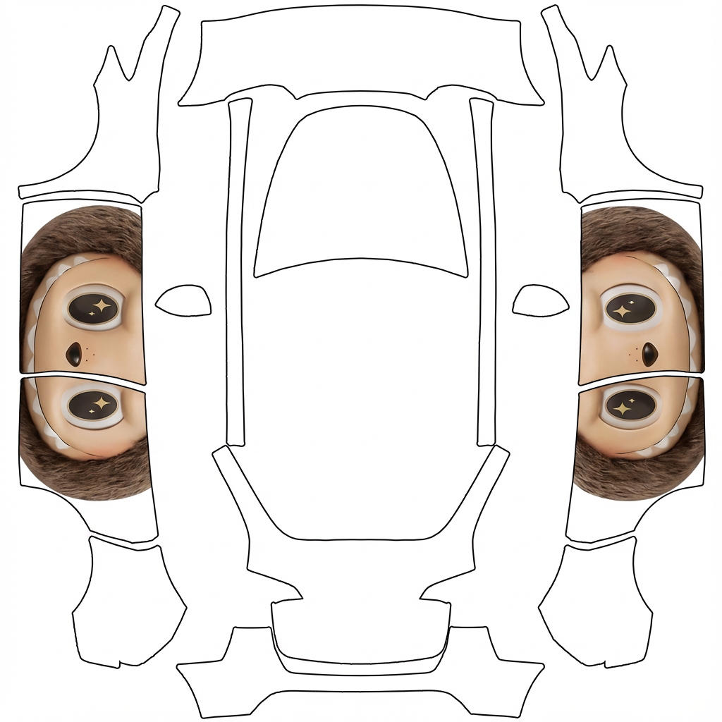 AI Design - 参考图中的labubu，只需要两侧车门对称画上这个labub