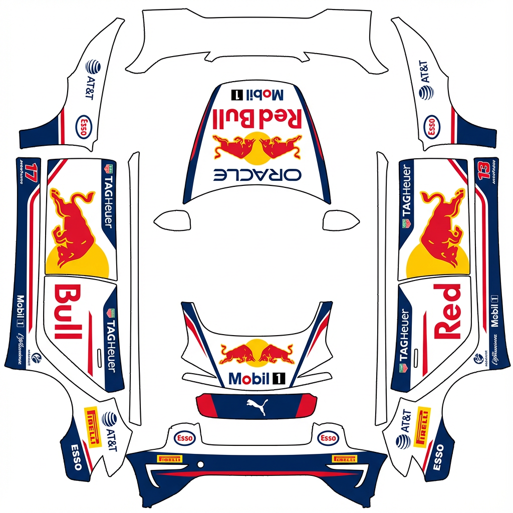 AI Design - 红牛 F1 涂装，底色是白色，不高本田车标