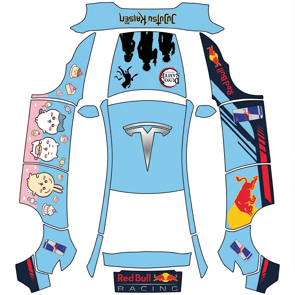 AI Design - 制作一个痛车，整体色调浅蓝色为主，前机盖正确位置要有特斯拉的