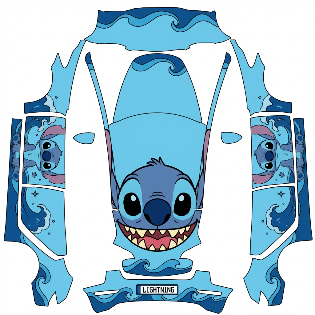 AI Design - 参照这个特斯拉model3的史迪仔车衣风格，设计一个史迪仔车