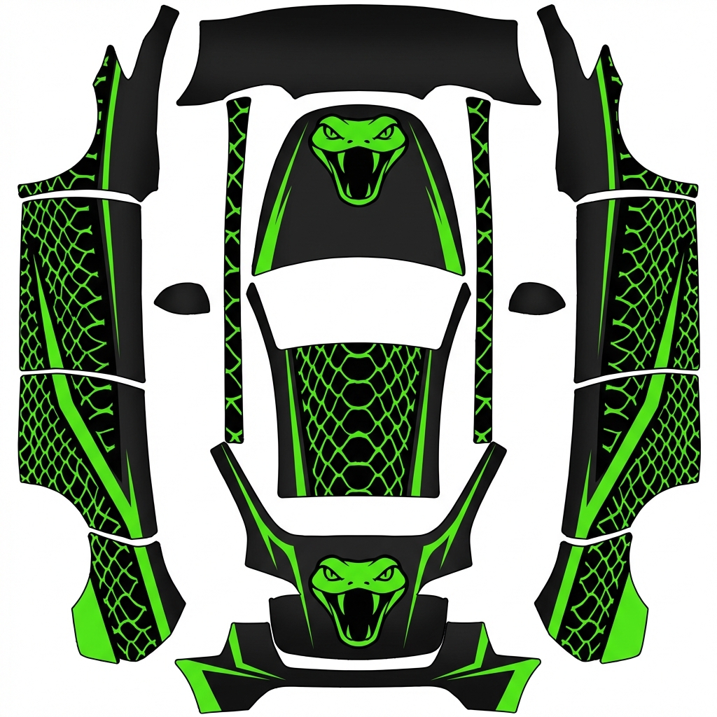 AI Design - 我想要一个类似于赛车的车身花纹，类似于参考图这种，以黑色哑光