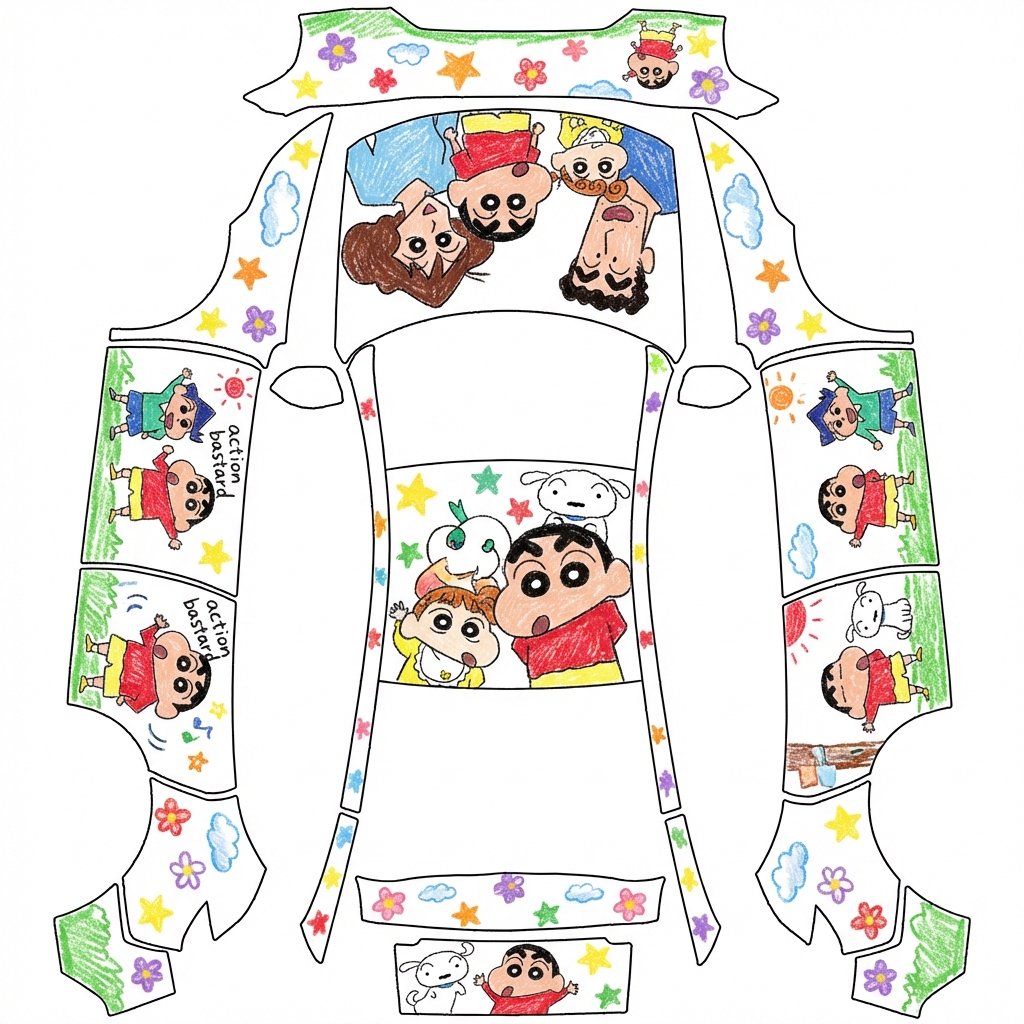 AI Design - 蜡笔小新全家福，手绘风格