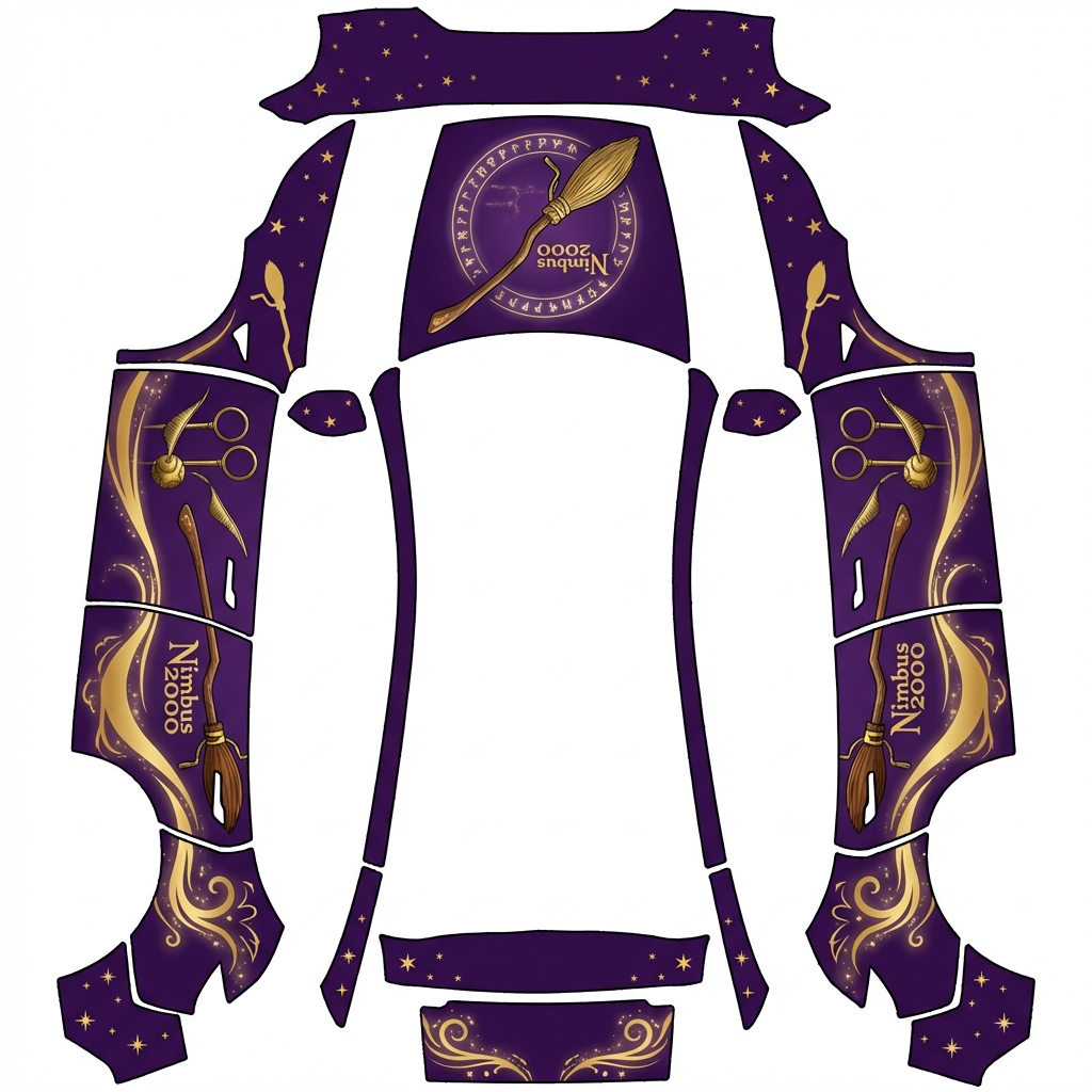 AI Design - 紫色为主色调的,有nimbus2000元素的车衣