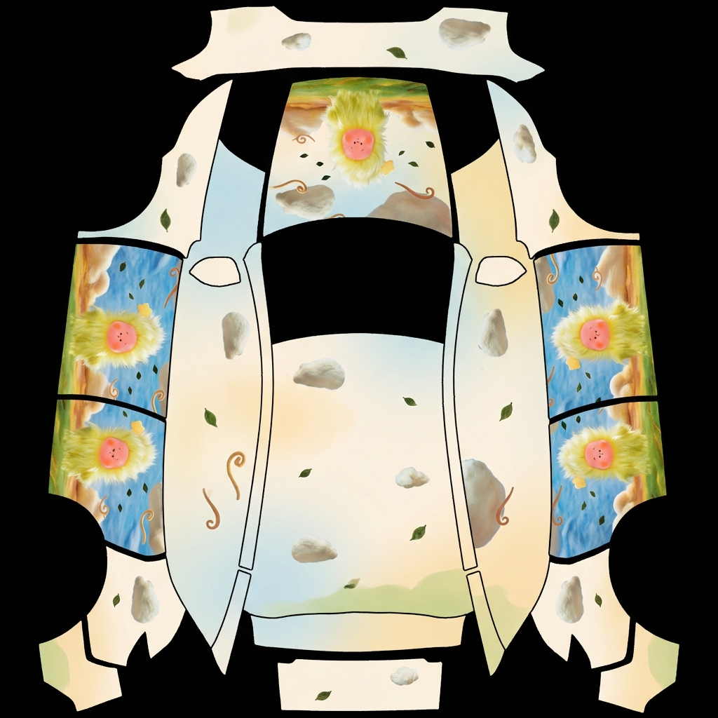 AI Design - ins奶油风底色，图案运用此图片中的玩偶