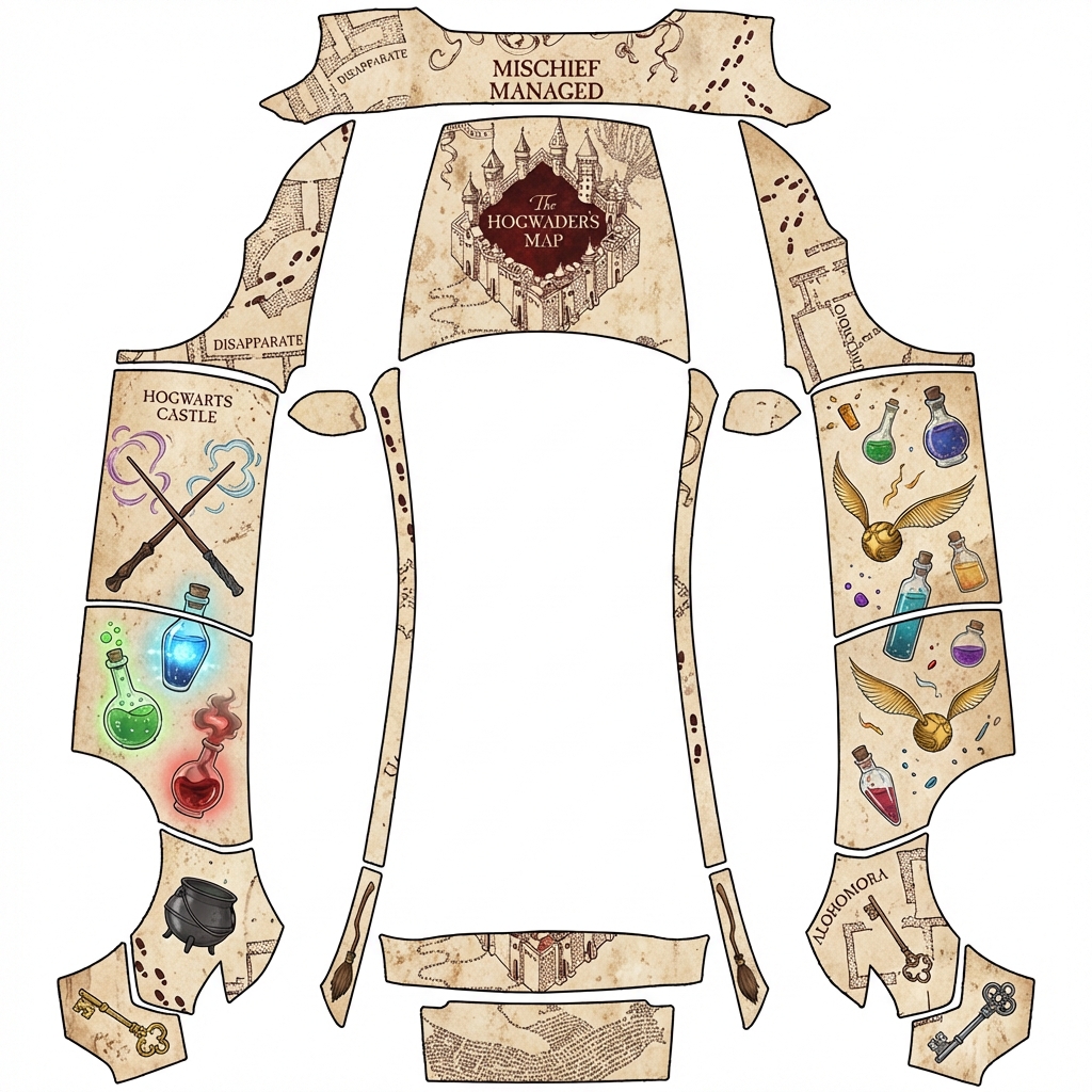 AI Design - 哈利波特，但不要人物角色，可以有魔法世界的元素，比如：魔杖、