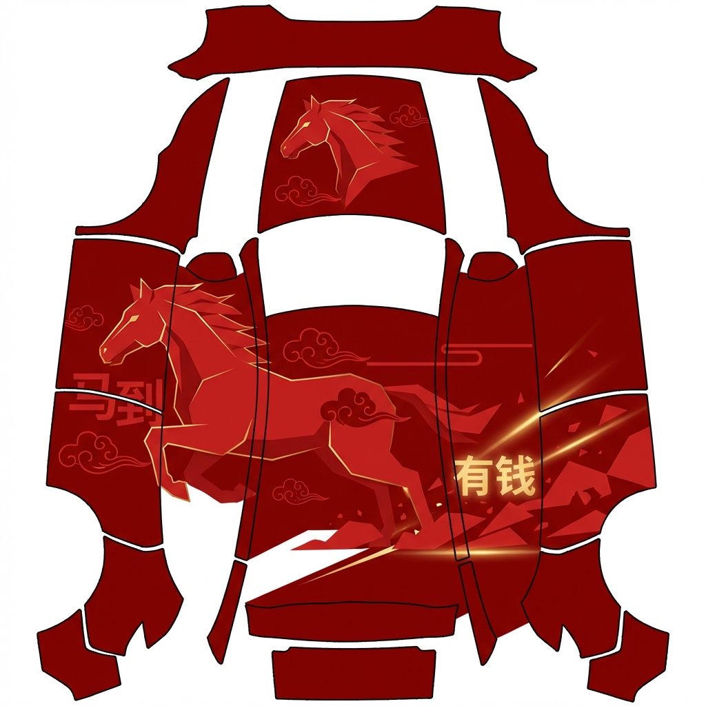 AI Design - 「左右奔腾·马年暴富」限定皮肤
中国红为主基调，极简几何奔马