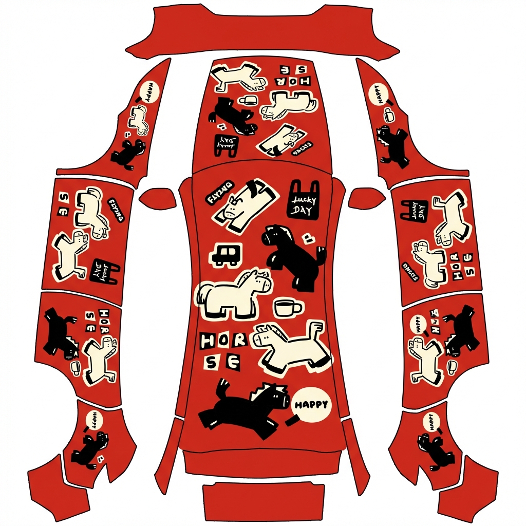 AI Design - 参考这个图片，绘制马年春节主题，全车颜色都涂上参考图片颜色。