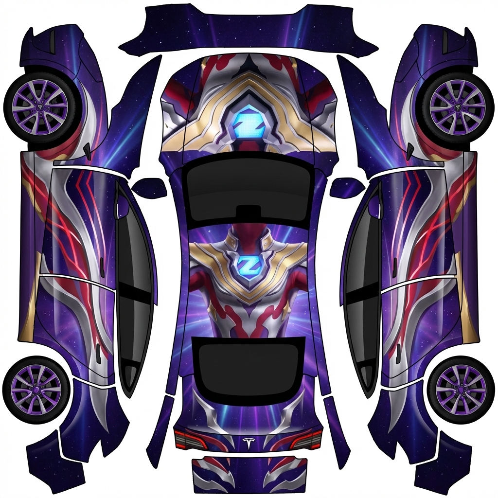 AI Design - 生成泽塔奥特曼车衣，整体车身颜色偏参考图颜色