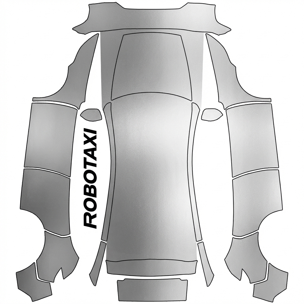 AI Design - 车漆颜色银色，主驾门下侧用黑色写马斯克的robotaxi
