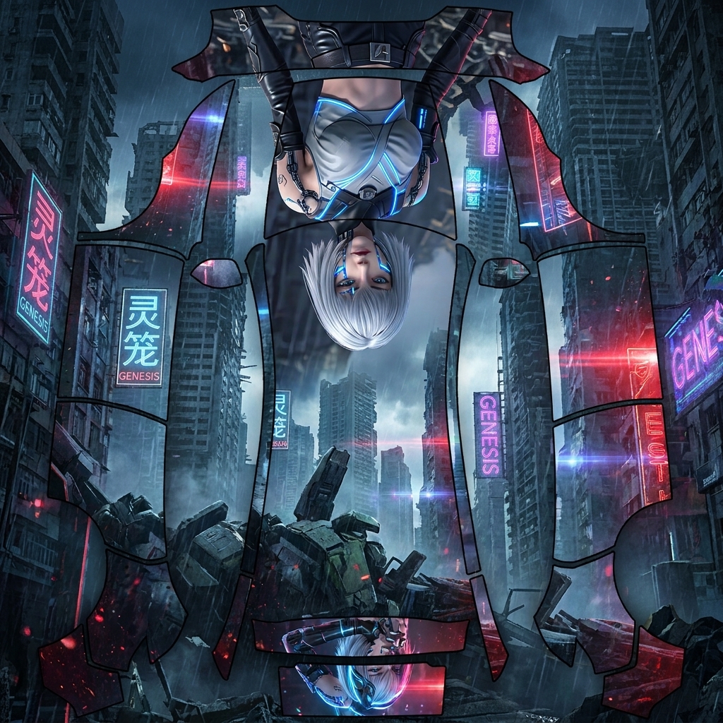 AI Design - 赛博朋克末世风格，《灵笼》白月魁，清冷飒爽短发，冷峻锐利眼神