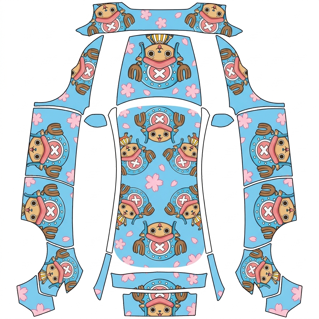 AI Design - 特斯拉车衣分块模板，海贼王托尼托尼·乔巴主题，Q版可爱风格，