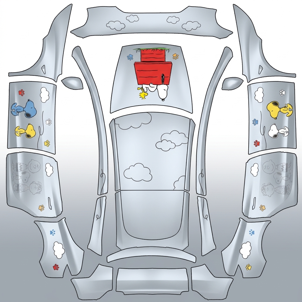 AI Design - 整体色调鲜艳，自带软糯治愈的清新质感。全车贯穿卡通史努比专属