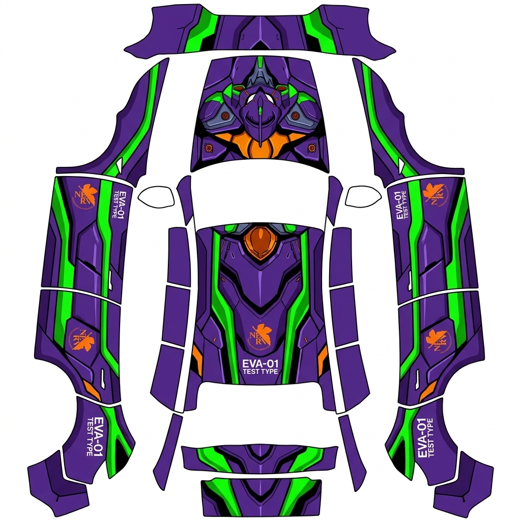 AI Design - 新世纪福音战士，初号机模板，标志性的绿紫配色，要求帅气精干一