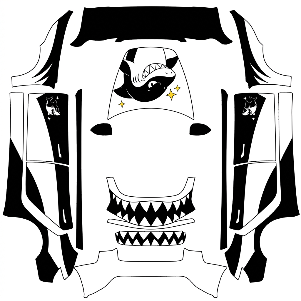 AI Design - 黑白色为主题，动画版鲨鱼辣椒