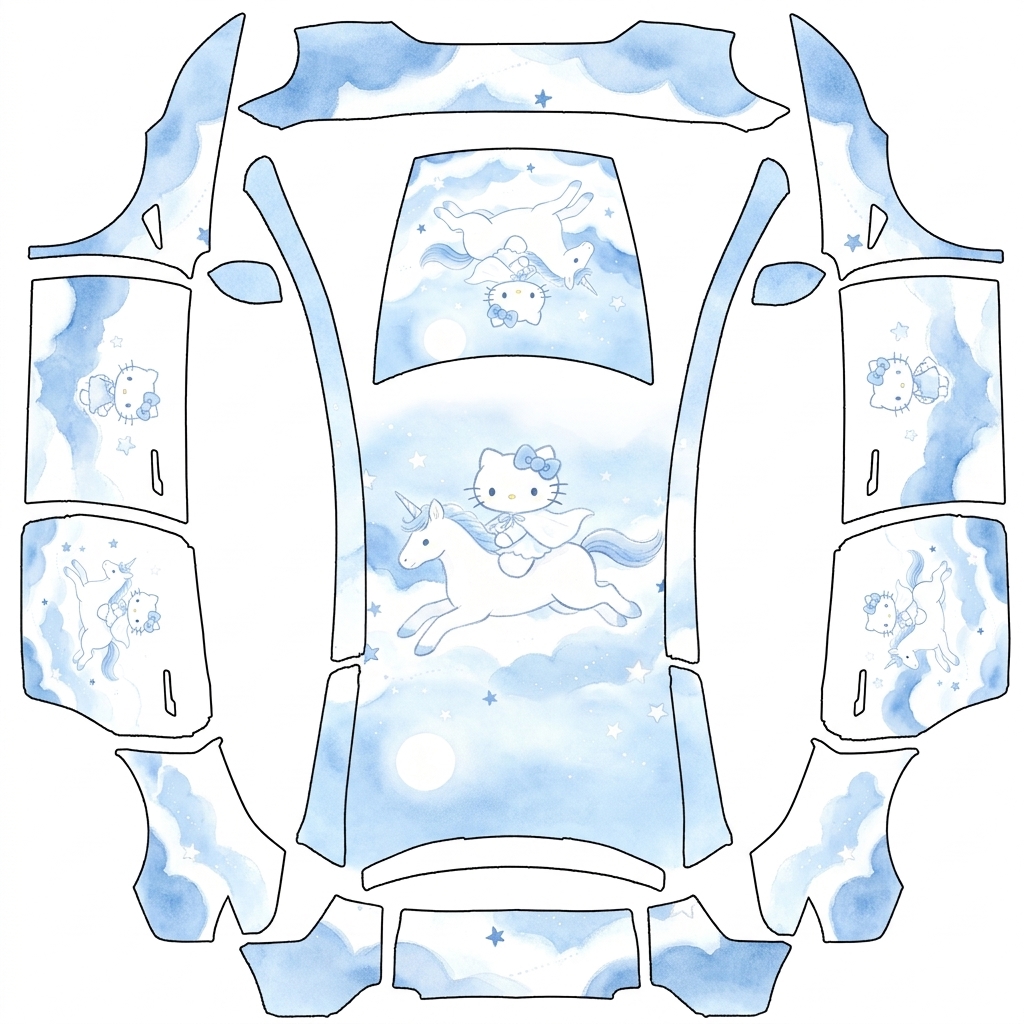 AI Design - 骑独角兽的hellokitty 蓝白色系 梦幻 少女
