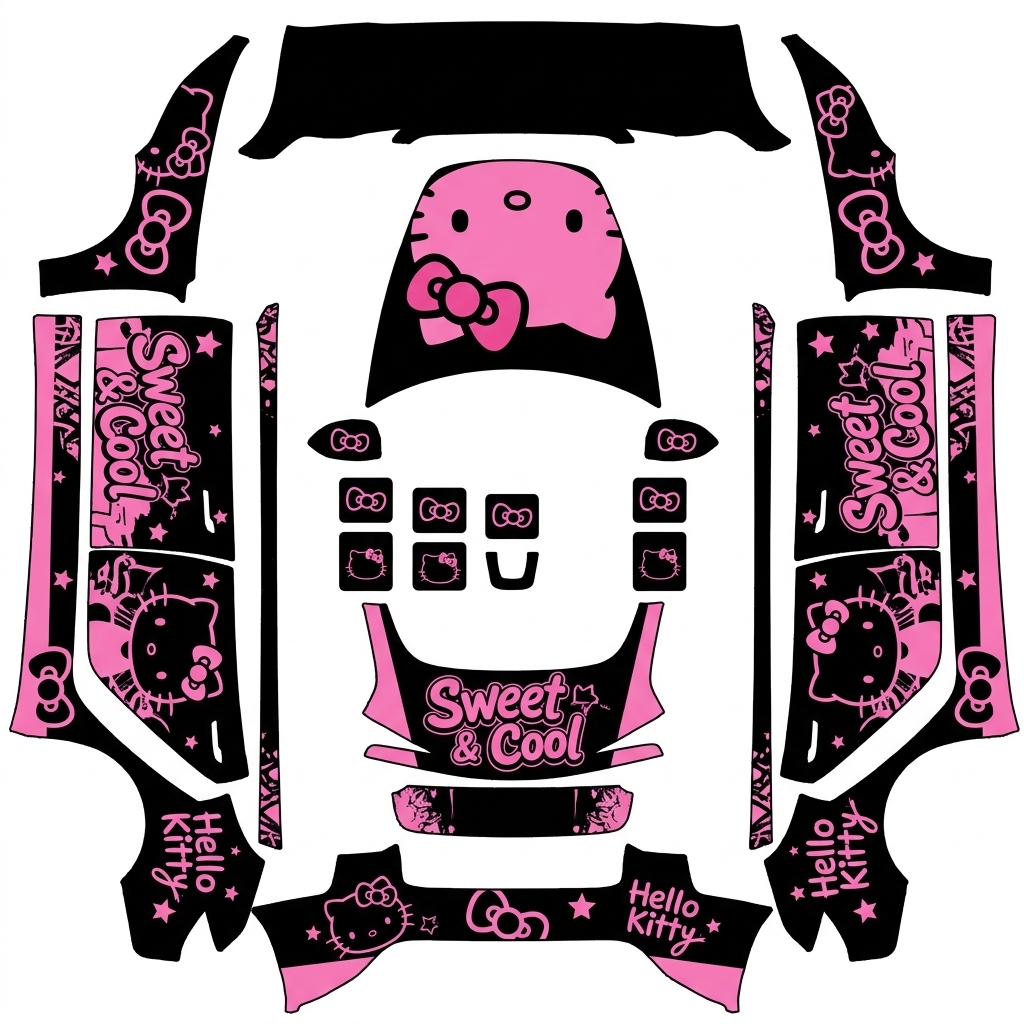 AI Design - HelloKitty甜酷风、黑粉配色，蝴蝶结装饰按钮