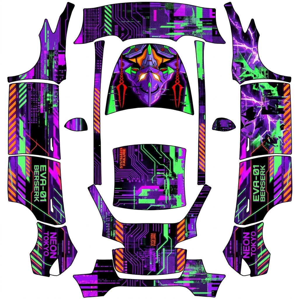 AI Design - 初号机紫绿暴走感+赛博朋克的霓虹故障风