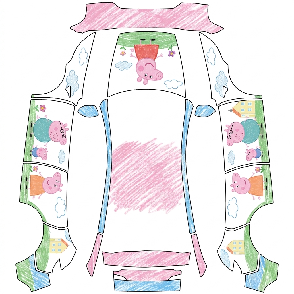 AI Design - 生成peppa pig的皮肤，配色要和谐自然，中间车顶位置不