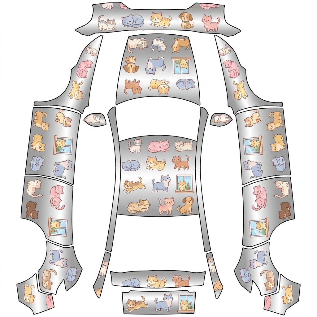 AI Design - 猫猫狗狗可爱的，底色银色
