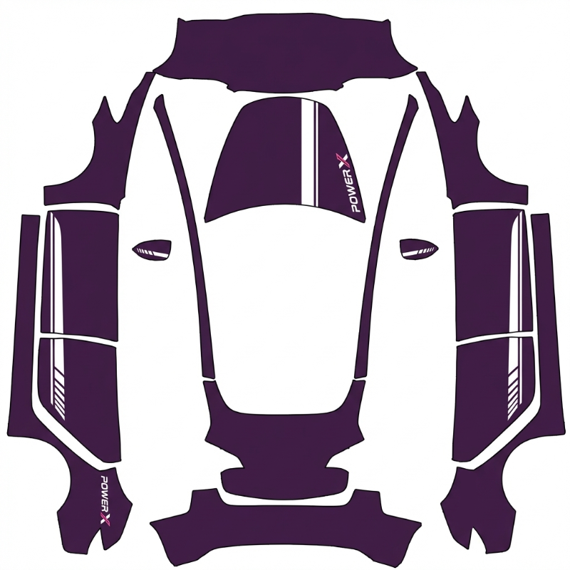 AI Design - 整体车辆颜色是黑比诺紫，然后前发动机盖上和侧面有白色涂装,和