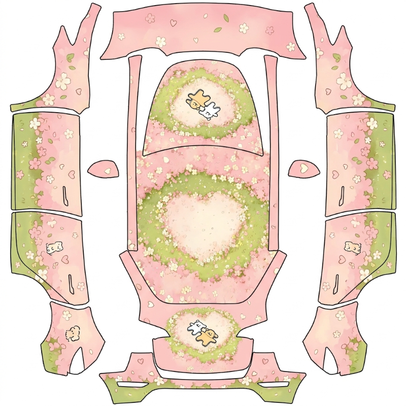 AI Design - 可爱卡通风格，以粉色为主色调，搭配清新的浅绿色，主题为线条小
