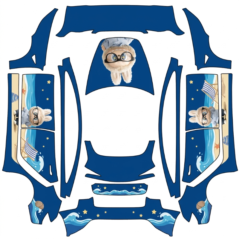 AI Design - labubu图案，深蓝色底色