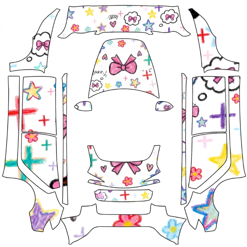 AI Design - 车身是多巴胺的手绘图案 不要库洛米的图案改成和车身一样的图案